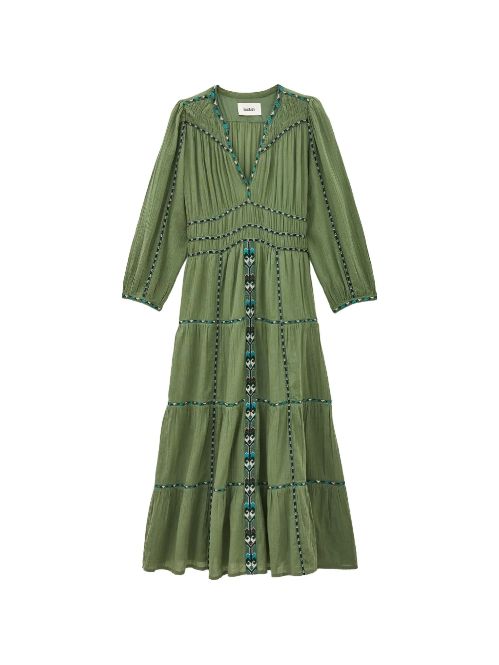 Ba&Sh Pahina embroidered tiered flared midi dress - Grün