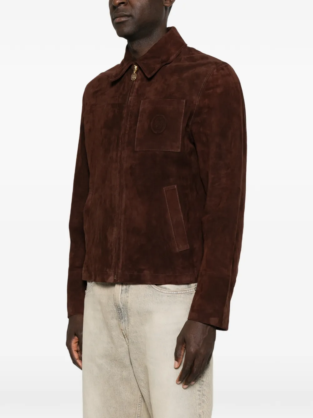 Drôle De Monsieur Suède jack met logopatch Bruin