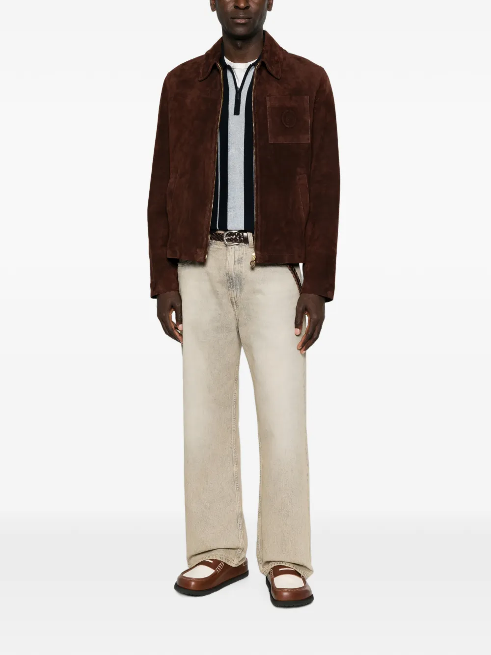 Drôle De Monsieur Suède jack met logopatch Bruin
