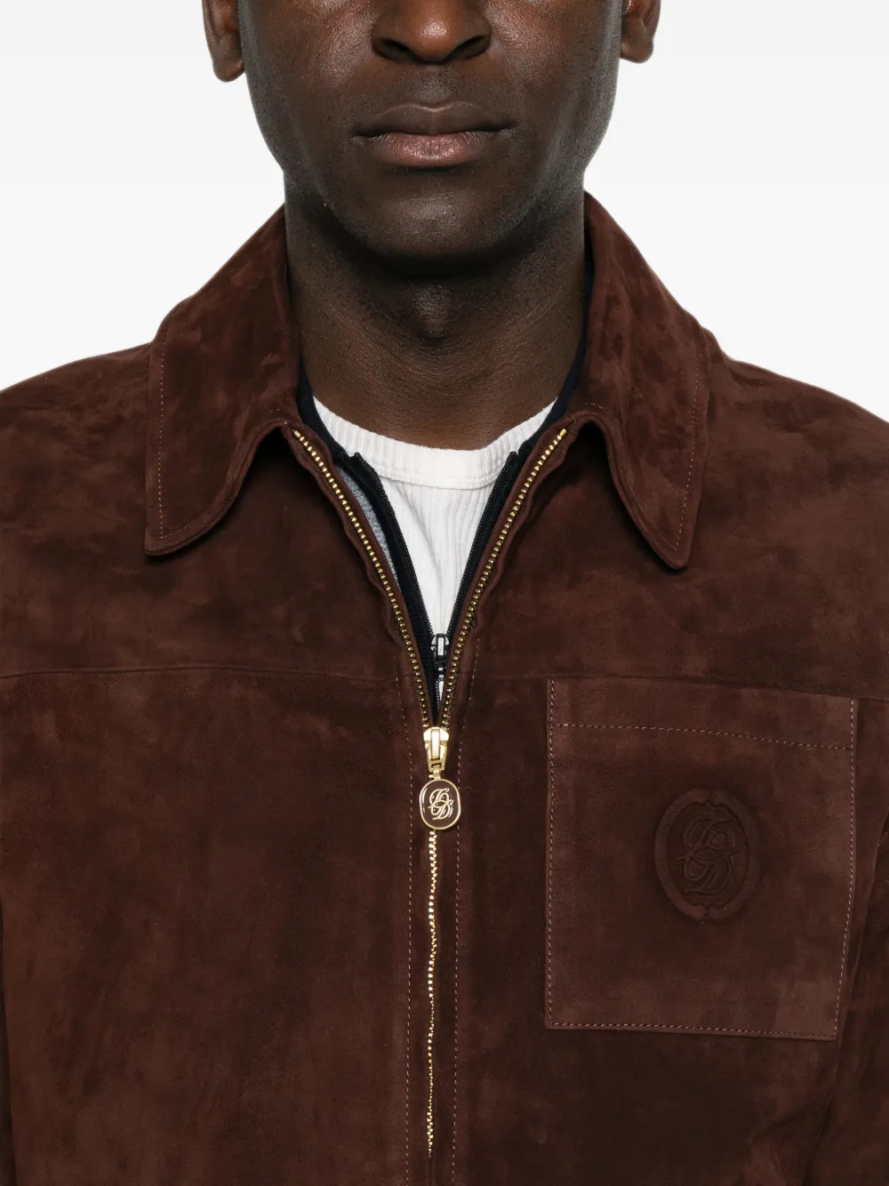 Drôle De Monsieur Suède jack met logopatch Bruin