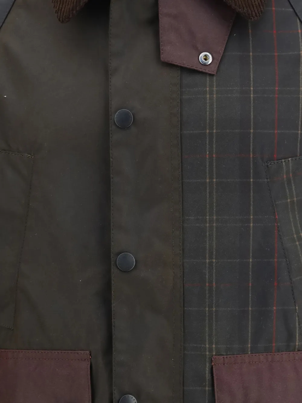 Barbour Gewaxt katoenen jack met patchwork Bruin