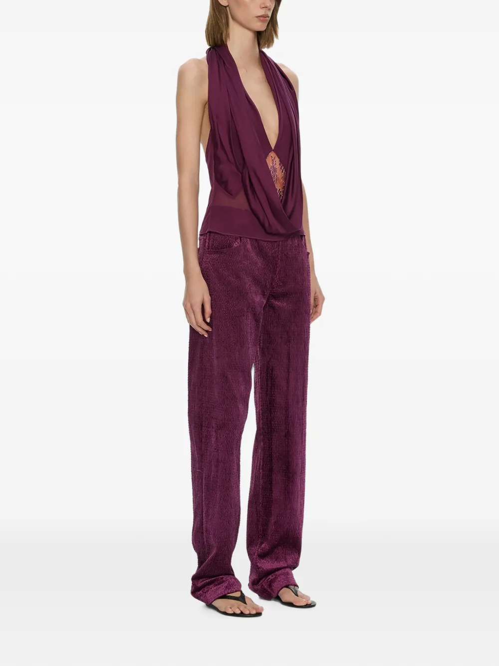 Christopher Esber Cesura cowl lace halter top Paars