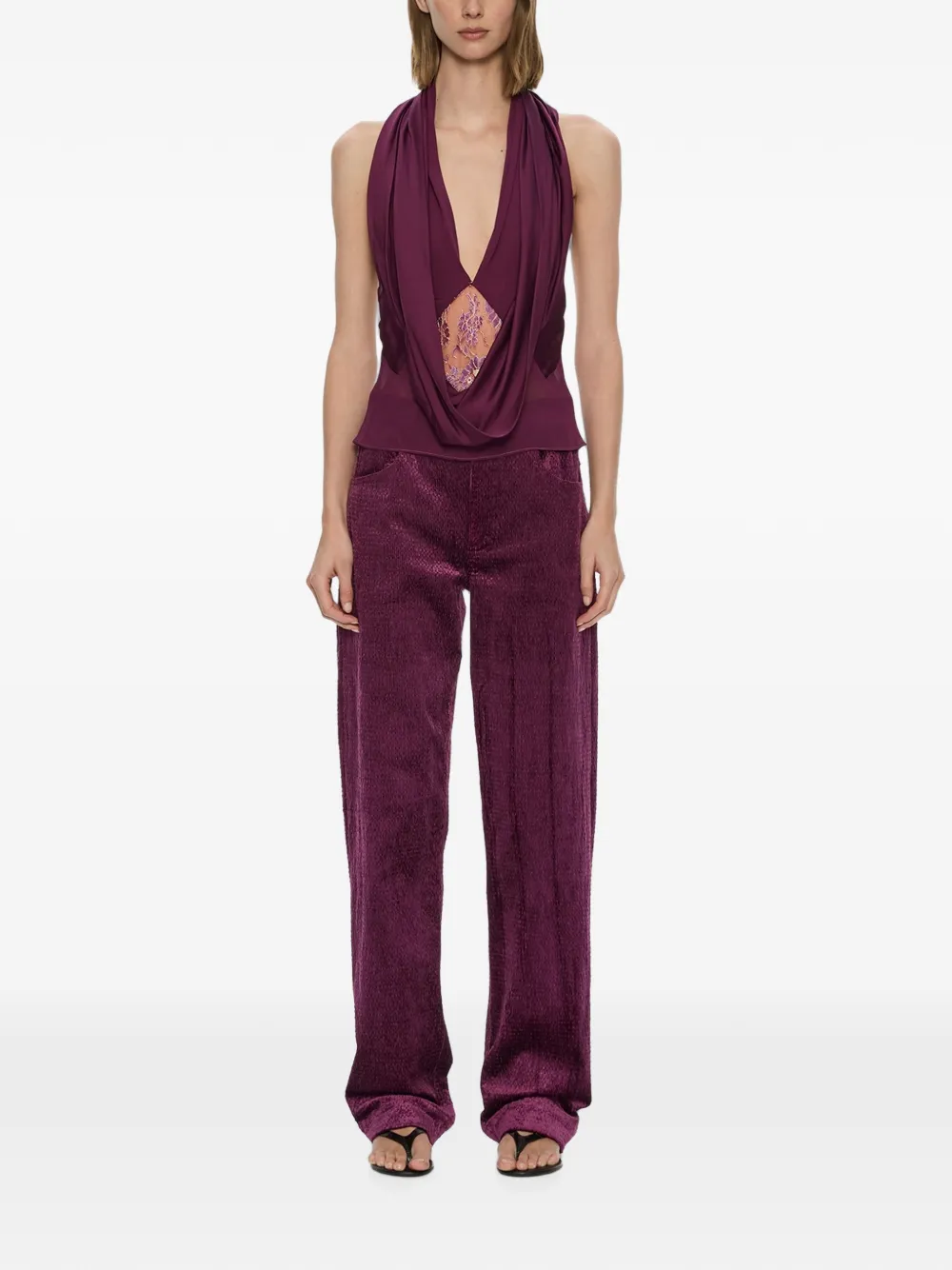 Christopher Esber Cesura cowl lace halter top Paars