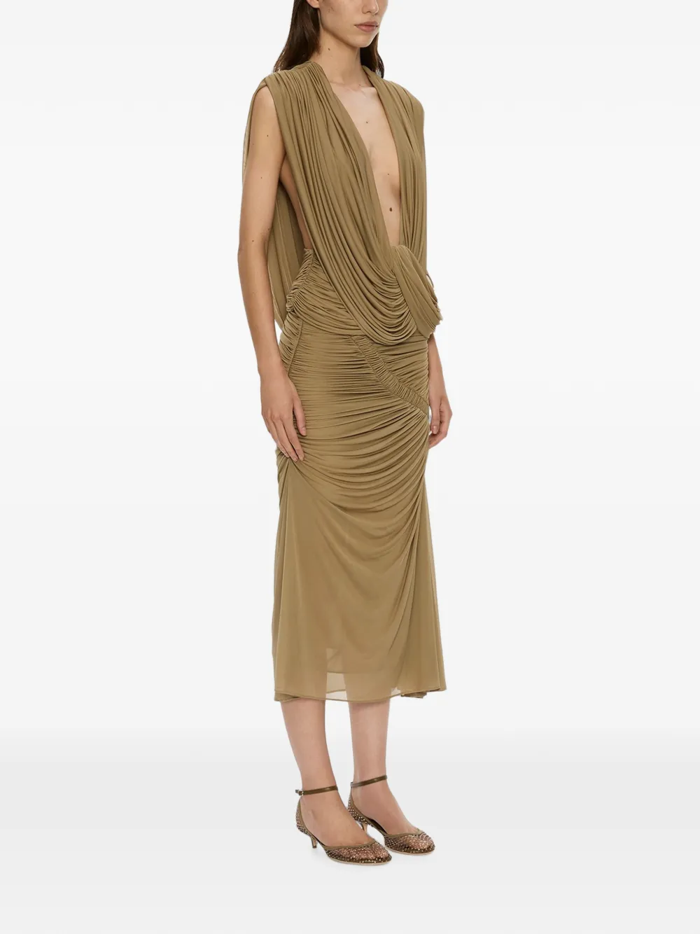 Christopher Esber Orion midi-rok met ruches Beige