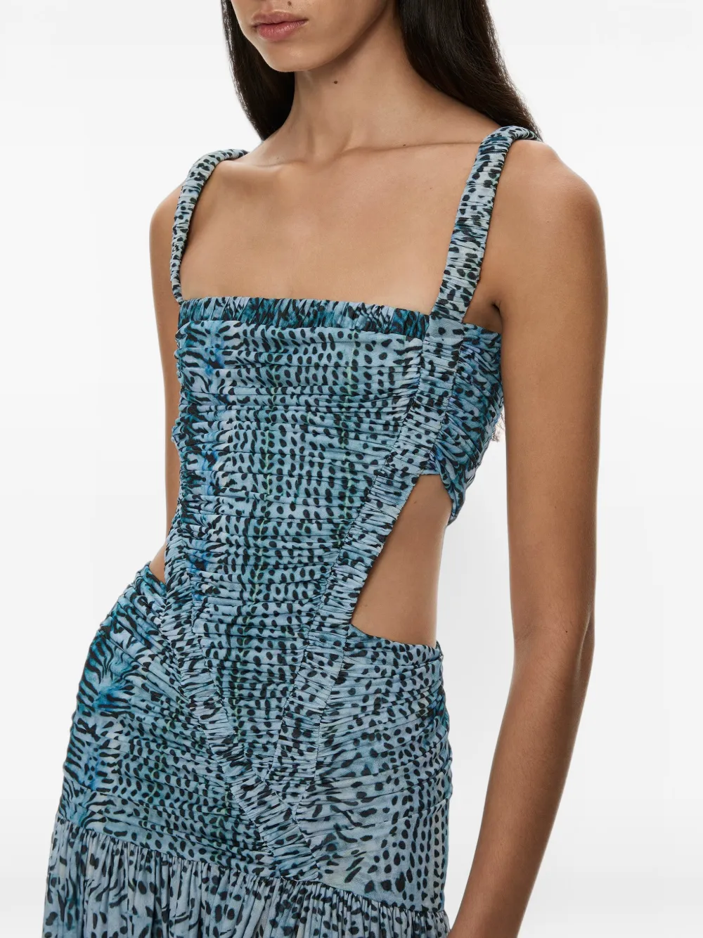 Christopher Esber Orion maxi-jurk met ruches en uitgesneden details Blauw