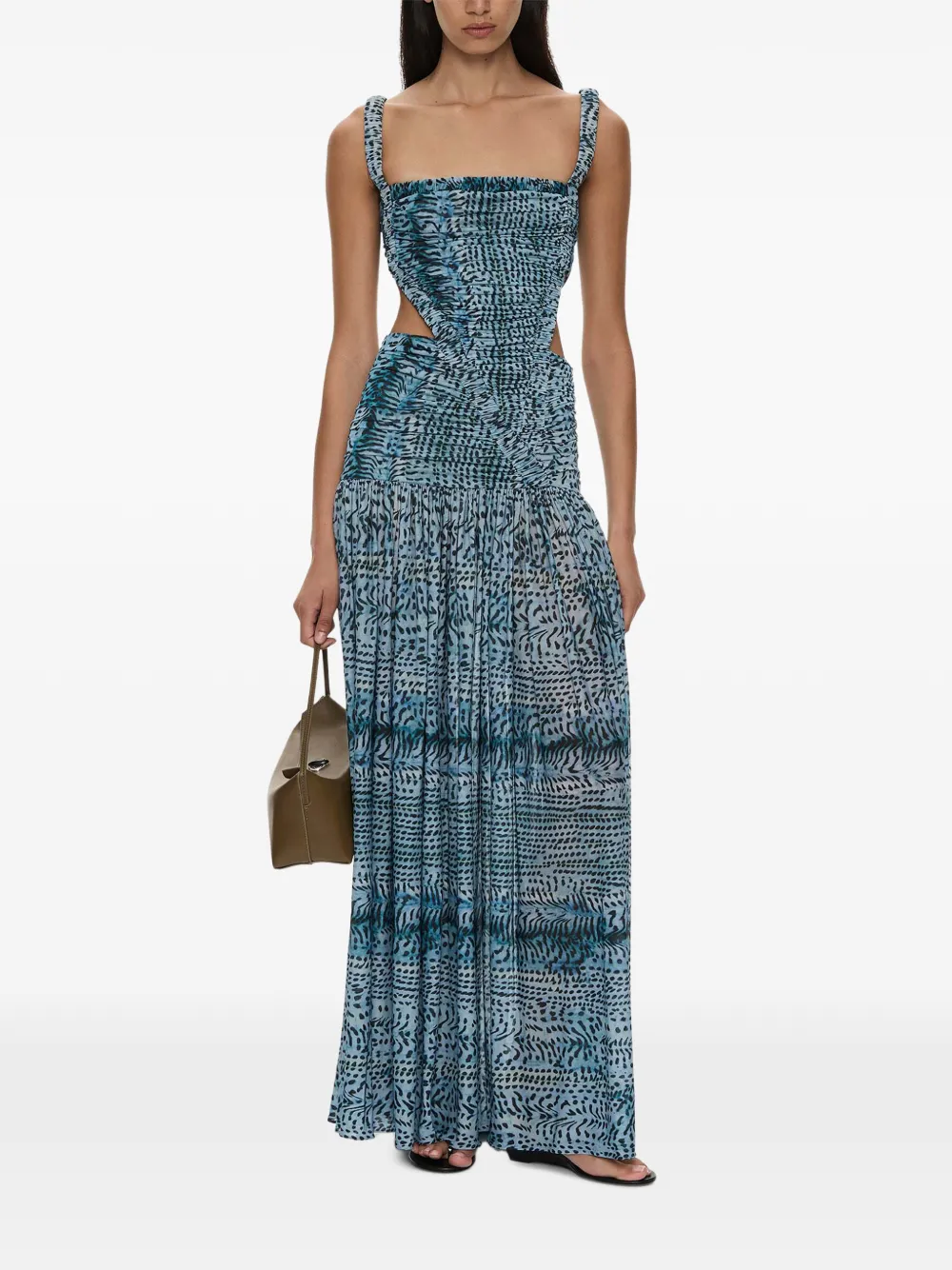 Christopher Esber Orion maxi-jurk met ruches en uitgesneden details Blauw