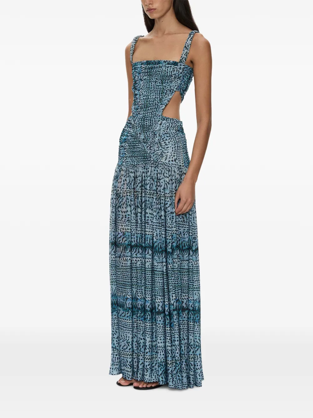 Christopher Esber Orion maxi-jurk met ruches en uitgesneden details Blauw
