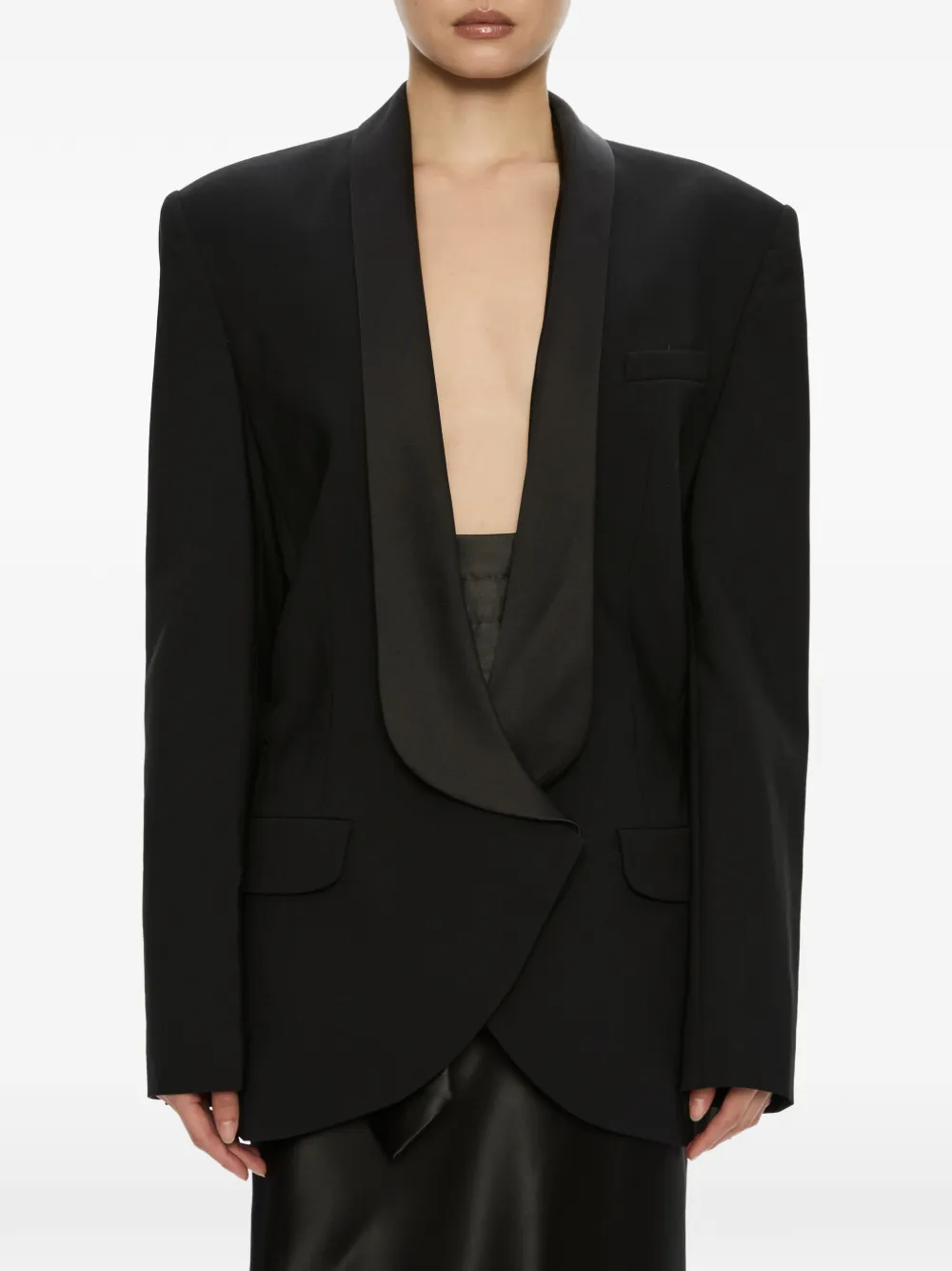 Christopher Esber Blazer in lana con motivo smoking a contrasto - Nero