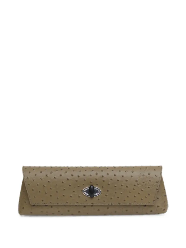 Christopher Esber Buki Ostrich-effect Clutch Bag in Brown