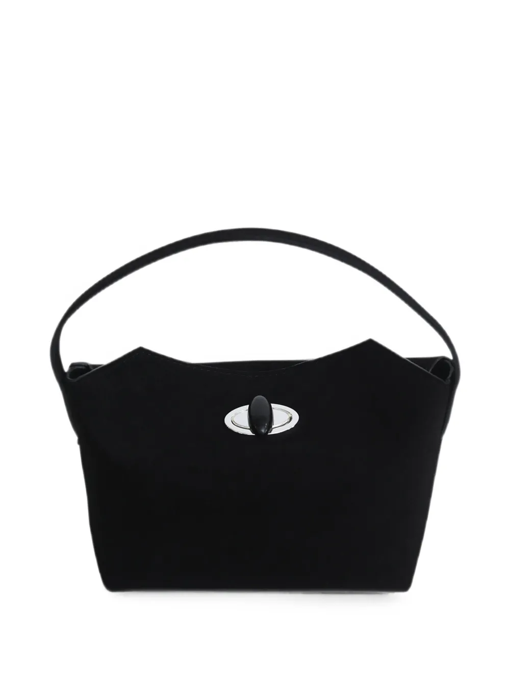 Christopher Esber Mini Turnlock Suede Tote Bag in Black, view 3