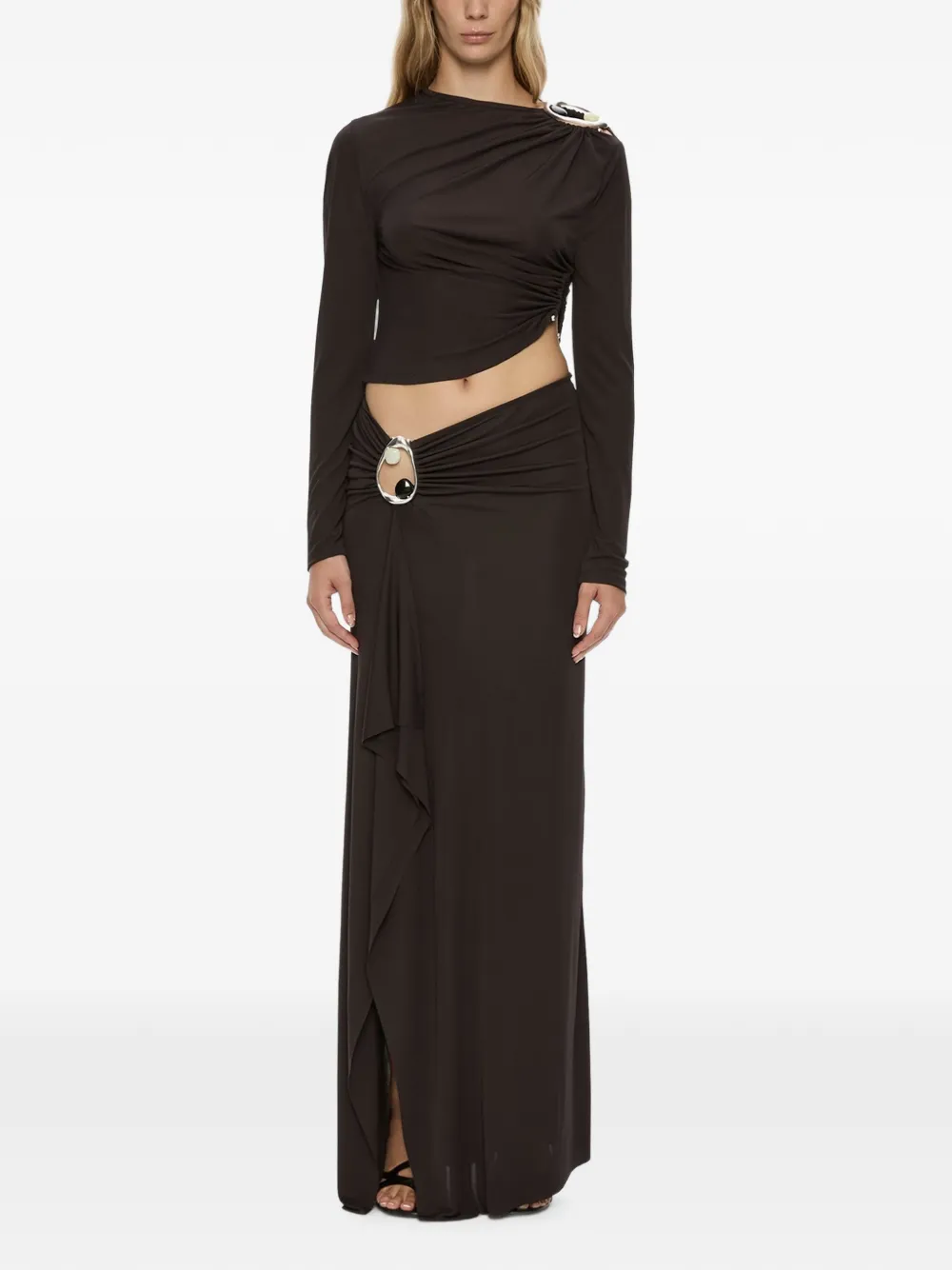 Christopher Esber Orica Crystal maxi-rok met ruches Bruin