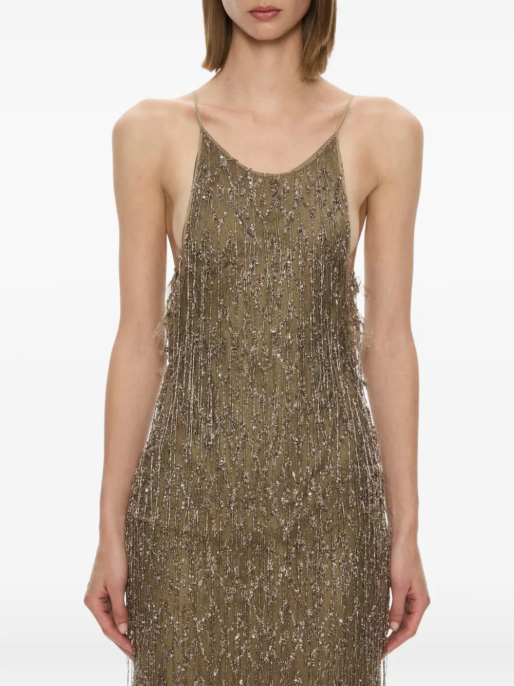 Christopher Esber robe mi-longue brodée de sequins et dentelle chevrons - Vert Christopher Esber robe mi-longue brodée de sequins et dentelle chevrons - Vert