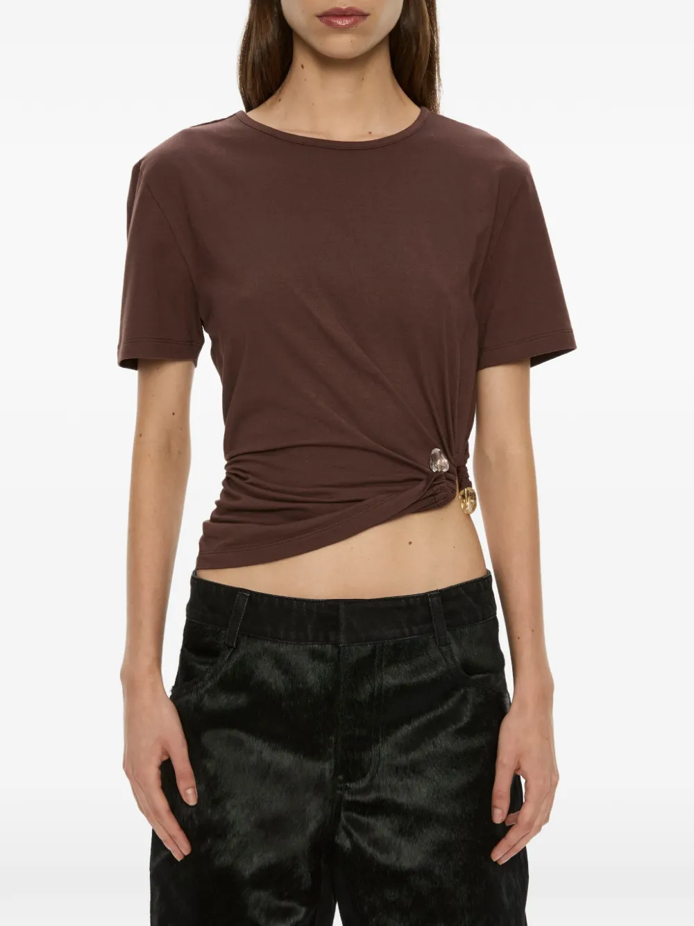 Christopher Esber t-shirt Bree Quartz à fronces - Marron Christopher Esber t-shirt Bree Quartz à fronces - Marron