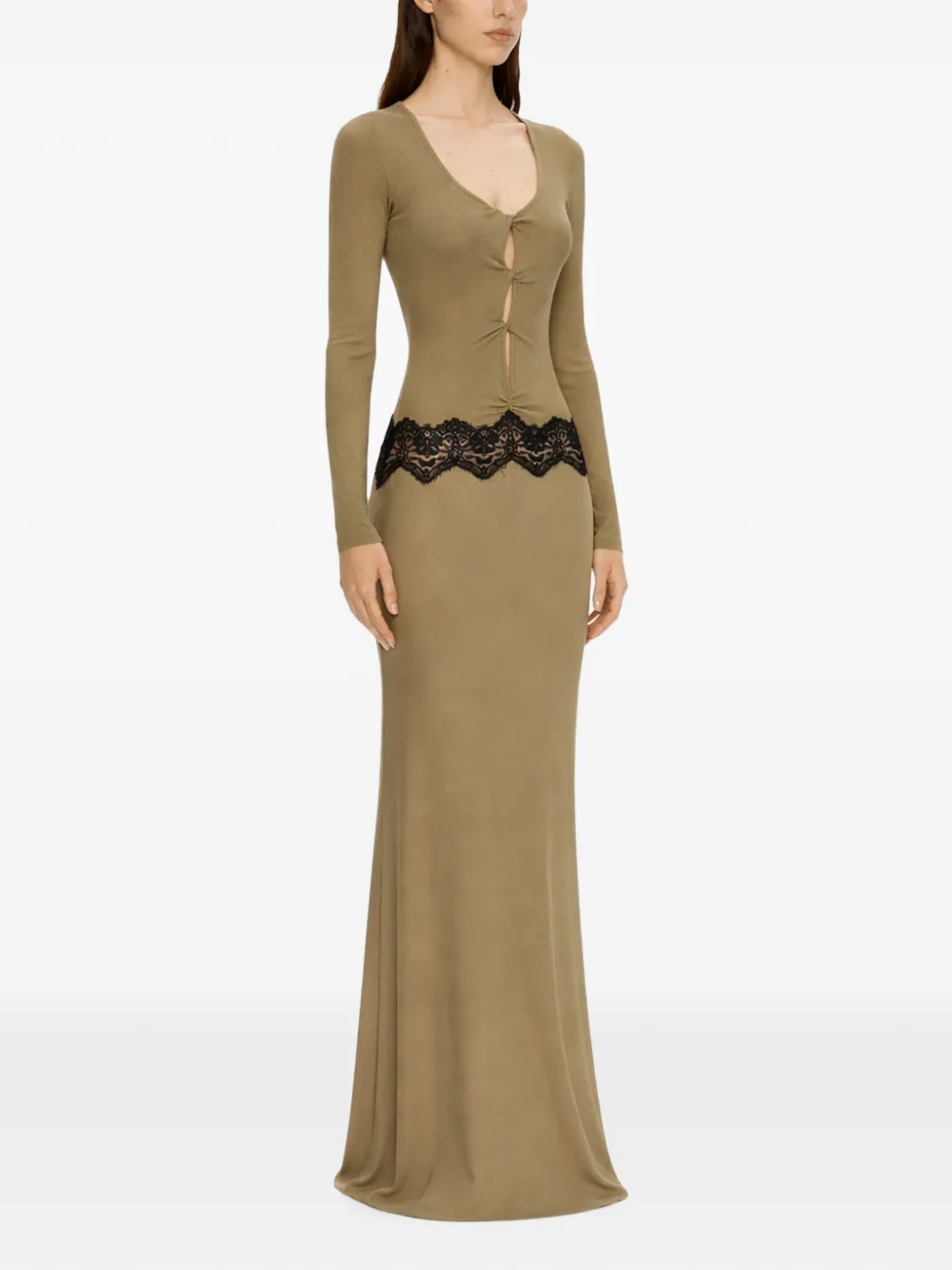 Christopher Esber Gedraaide maxi-jurk met kanten afwerking Beige
