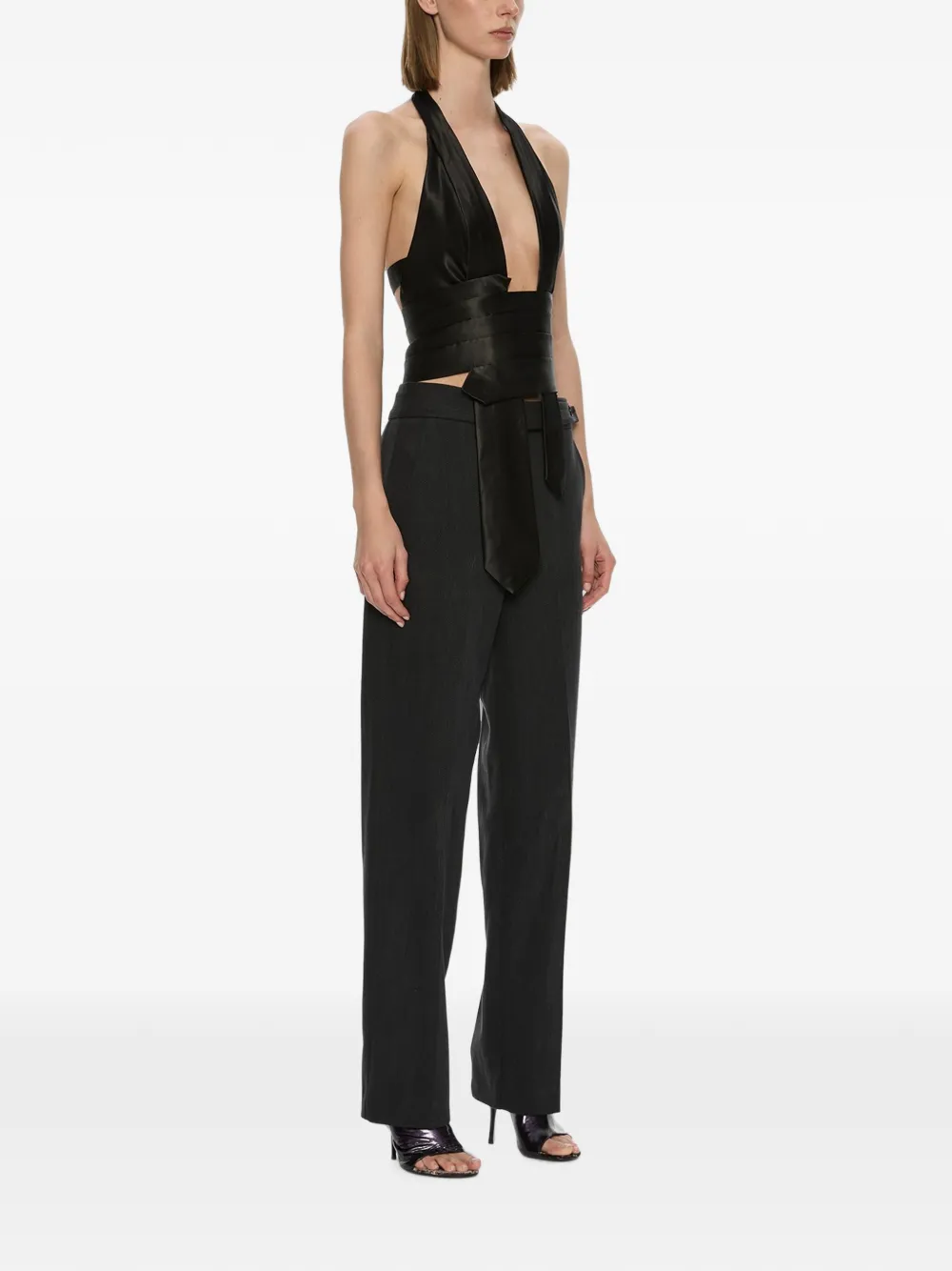 Christopher Esber Reyer satin tie top Zwart