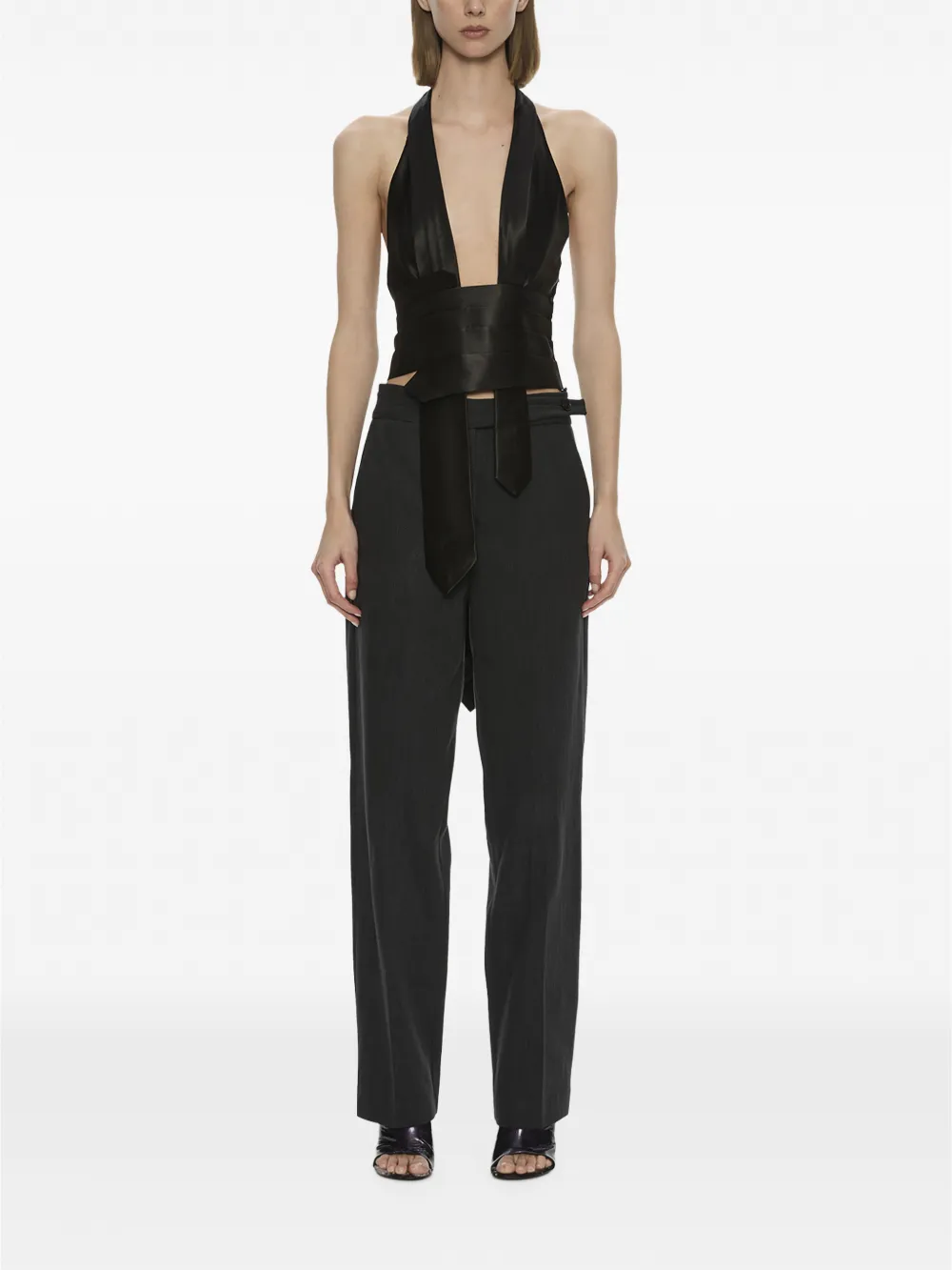 Christopher Esber Reyer satin tie top Zwart