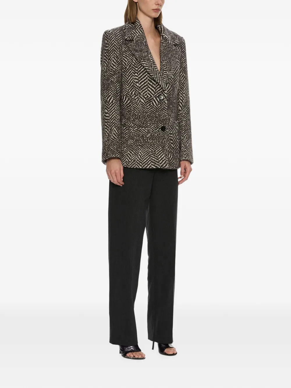 Christopher Esber Warped Herringbone-pattern Peacoat in Brown, view 3