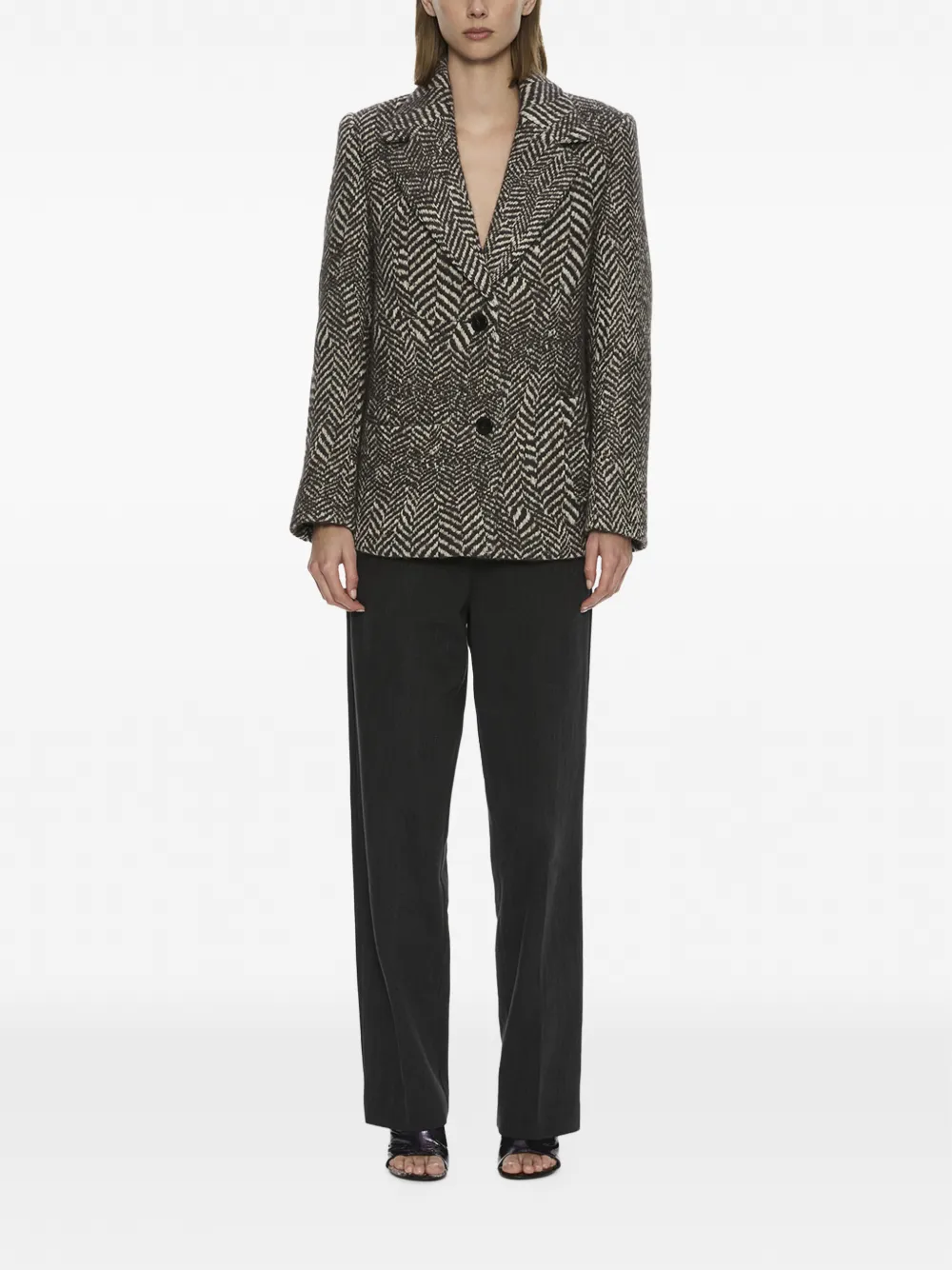 Christopher Esber Warped Herringbone-pattern Peacoat in Brown, view 2