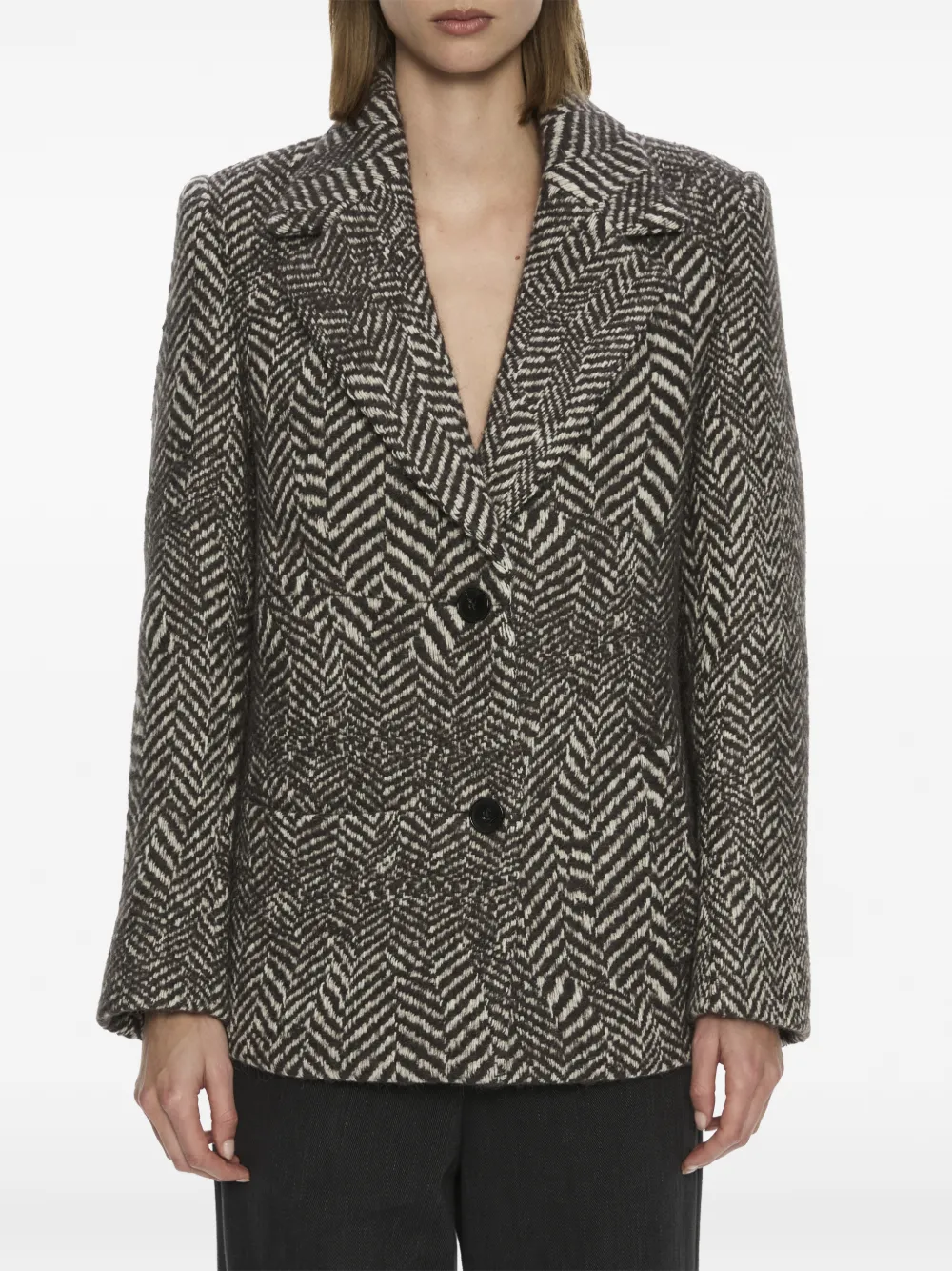 Christopher Esber Warped Herringbone-pattern Peacoat In Gray