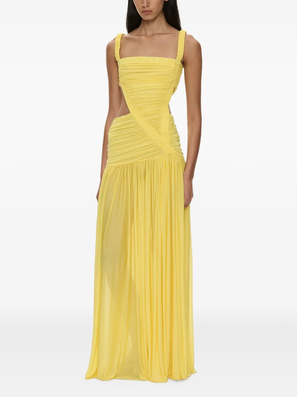 Christopher Esber Orion maxi-jurk met ruches en uitgesneden details Geel