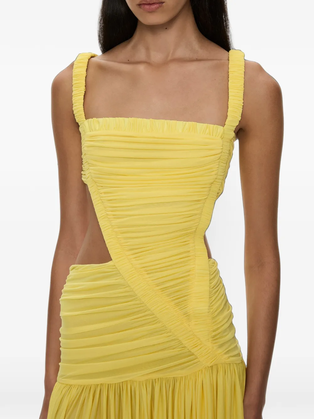 Christopher Esber Orion maxi-jurk met ruches en uitgesneden details Geel