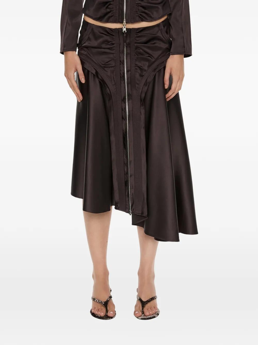 Christopher Esber Gwen Invert ruched silk midi skirt - Marron Christopher Esber Gwen Invert ruched silk midi skirt - Marron