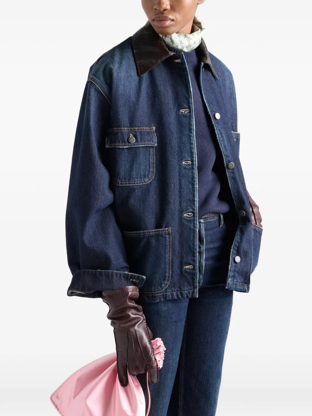 Prada Denim trucker jack Blauw
