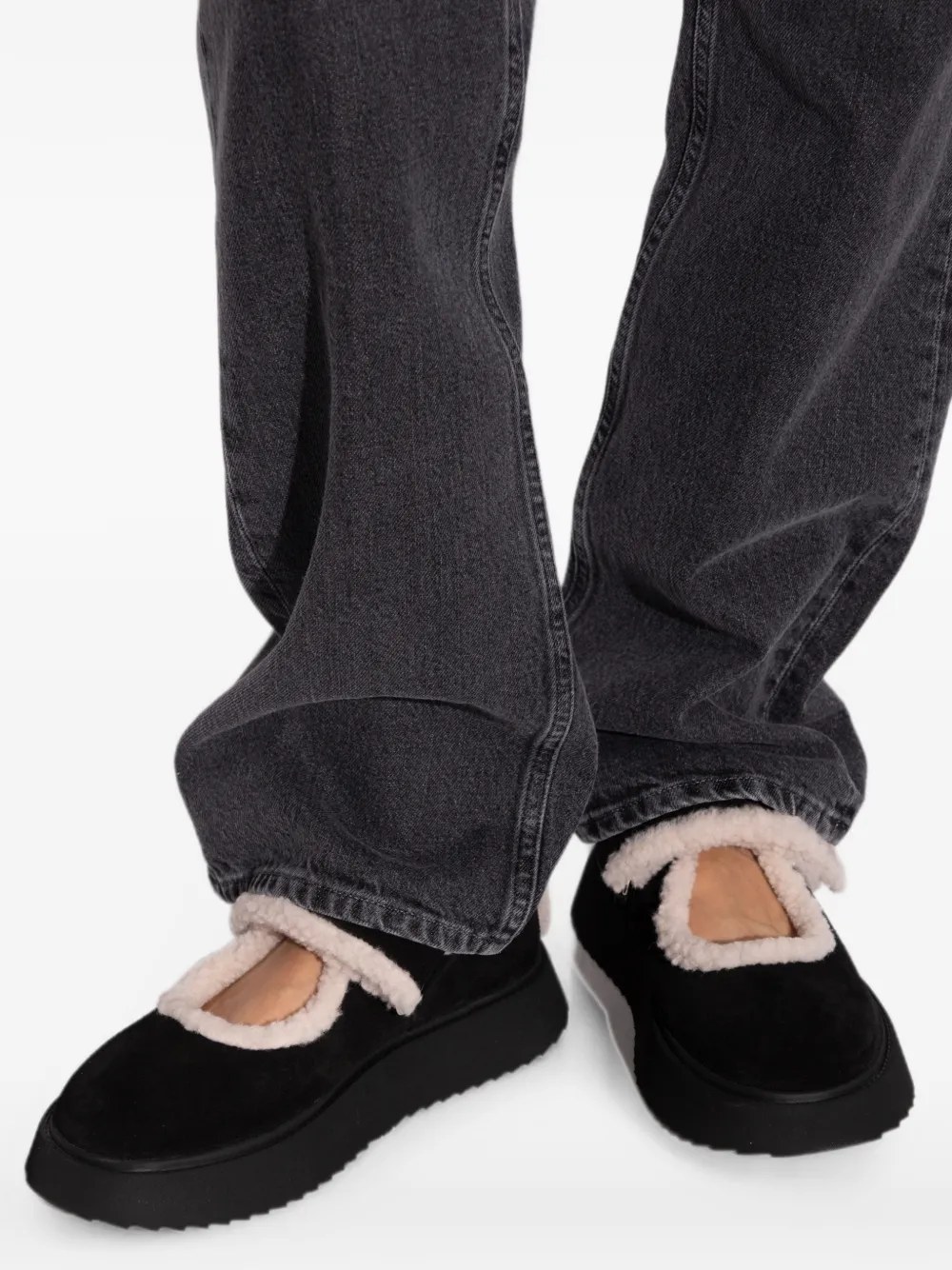 Inuikii Leren ballerina's met lammy afwerking Zwart