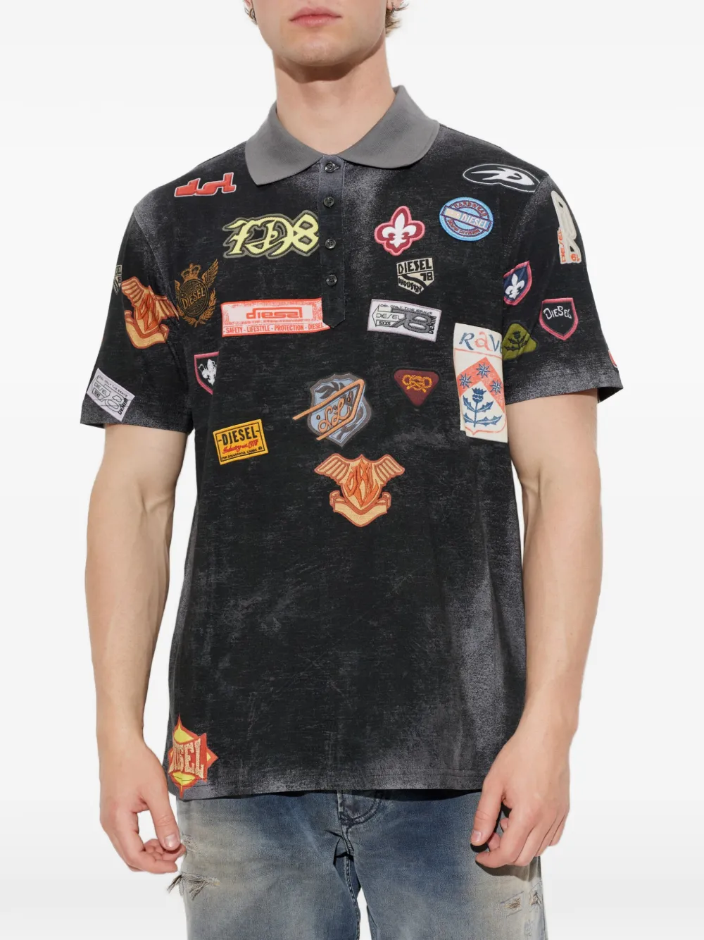 Diesel Poloshirt met patch Zwart