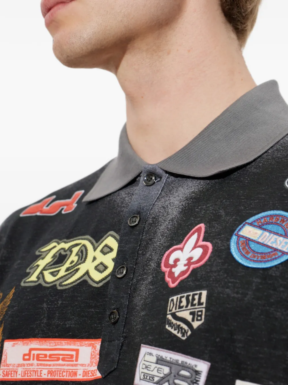 Diesel Poloshirt met patch Zwart