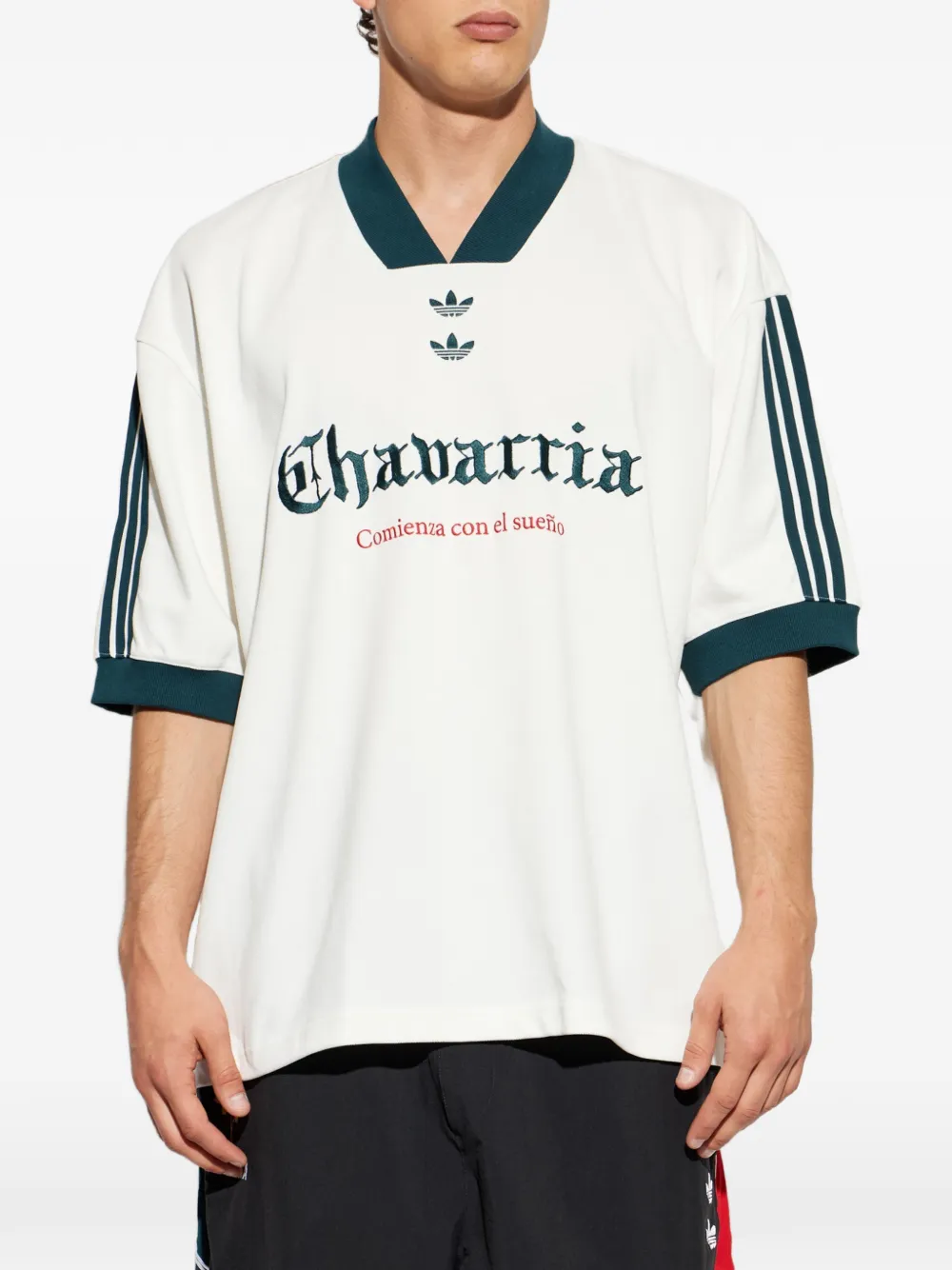 adidas x Willy Chavarria T-shirt met logo-print en V-hals Wit