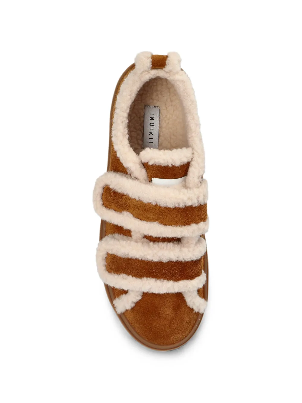Inuikii Low sneakers met klittenband en lammy afwerking Bruin