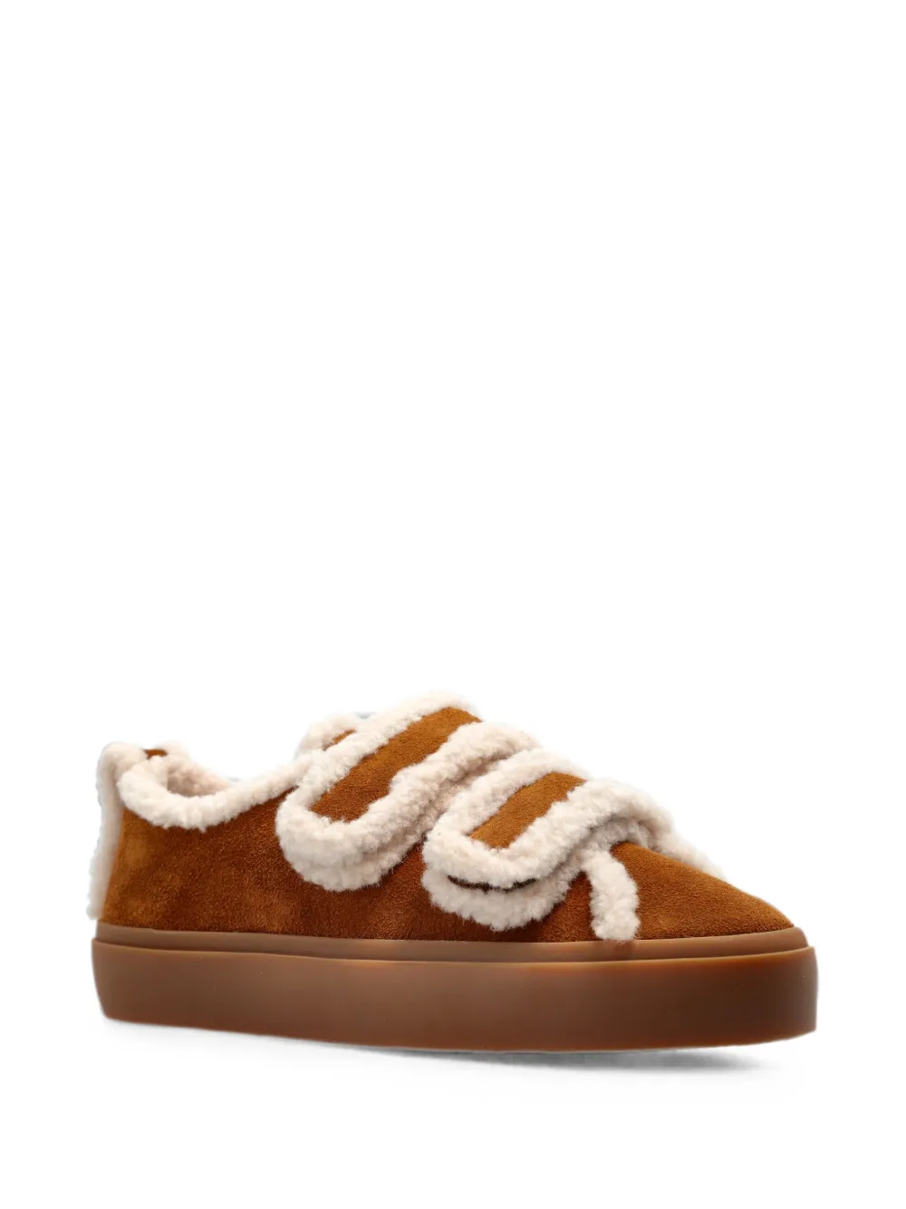 Inuikii Low sneakers met klittenband en lammy afwerking Bruin