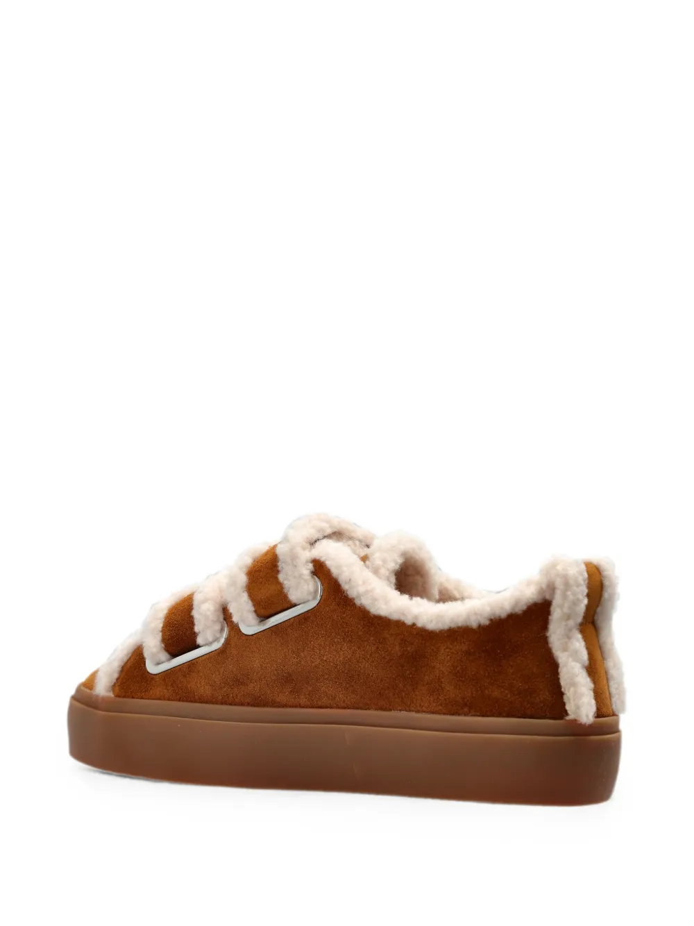 Inuikii Low sneakers met klittenband en lammy afwerking Bruin
