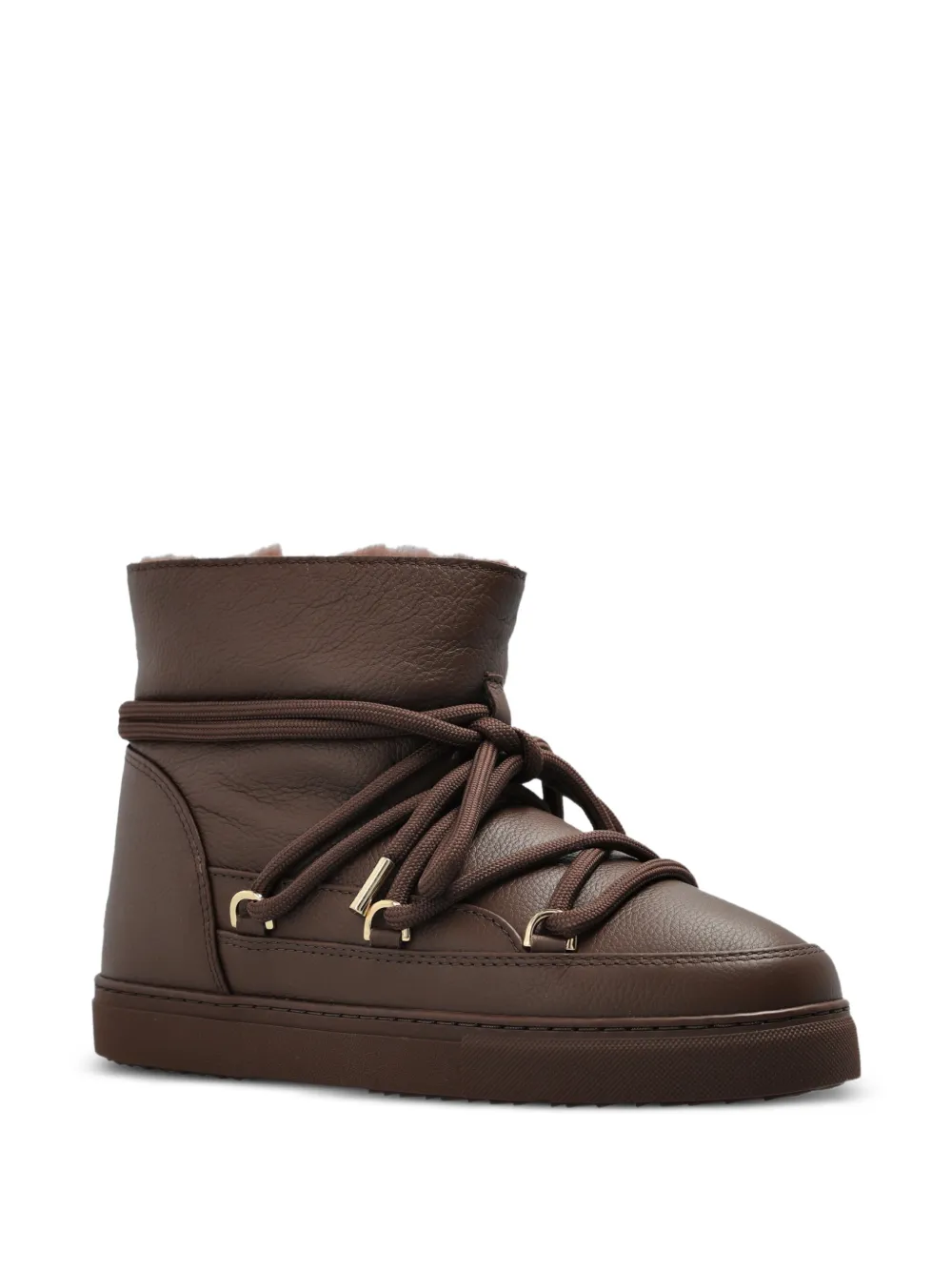 Inuikii Leren snowboots met veters Bruin