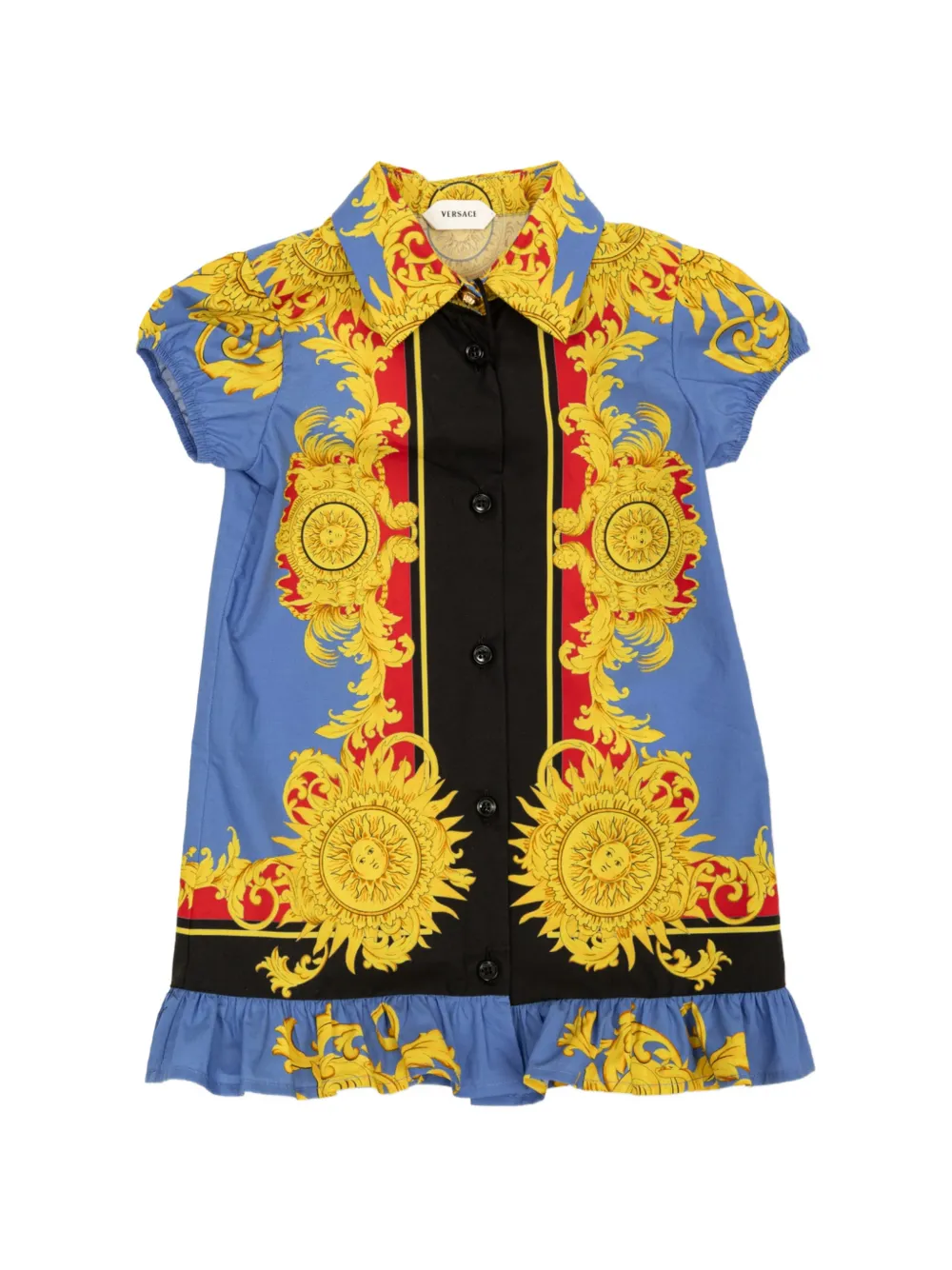 Versace Kids Sun Baby print ruffled dress - Blu