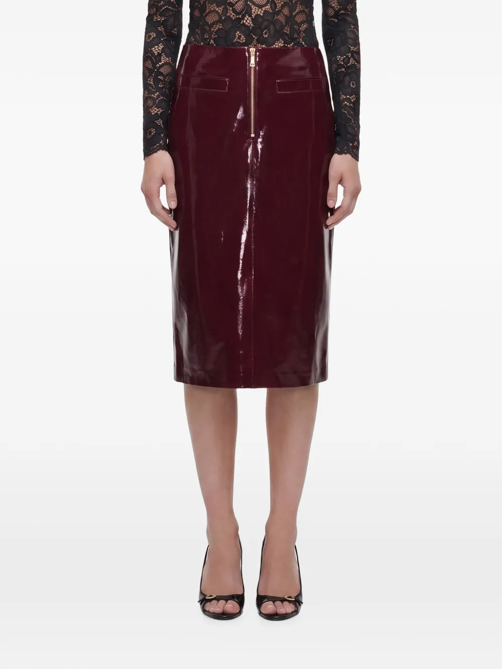 Self-Portrait purple faux leather skirt - Rot