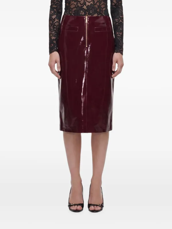 Self-Portrait Purple Faux Leather Skirt in Red