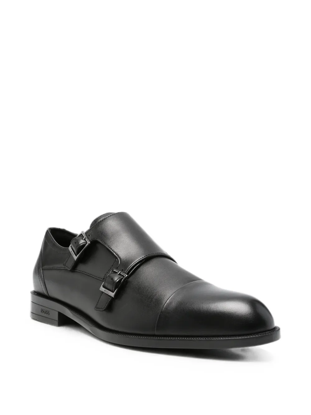 BOSS double-strap leather monk shoes Zwart