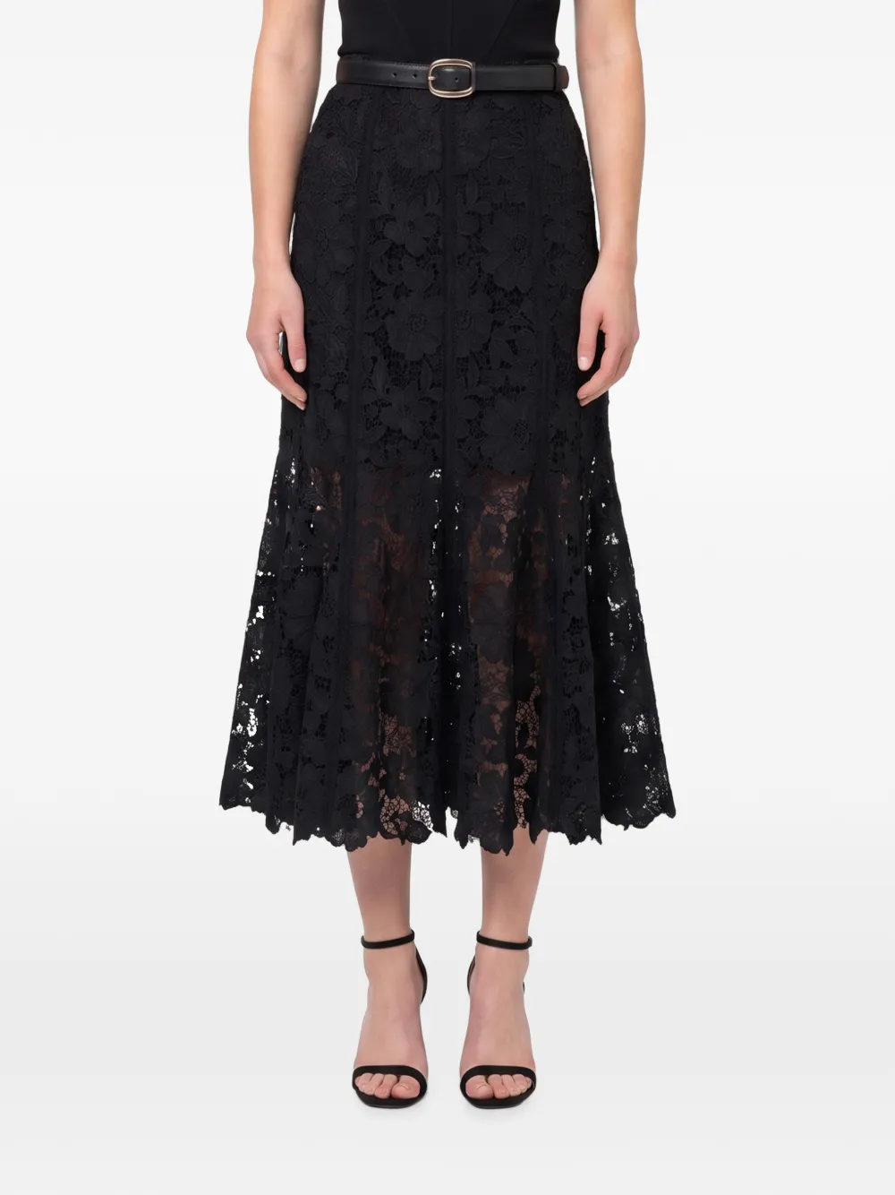 Self-Portrait black lace midi skirt