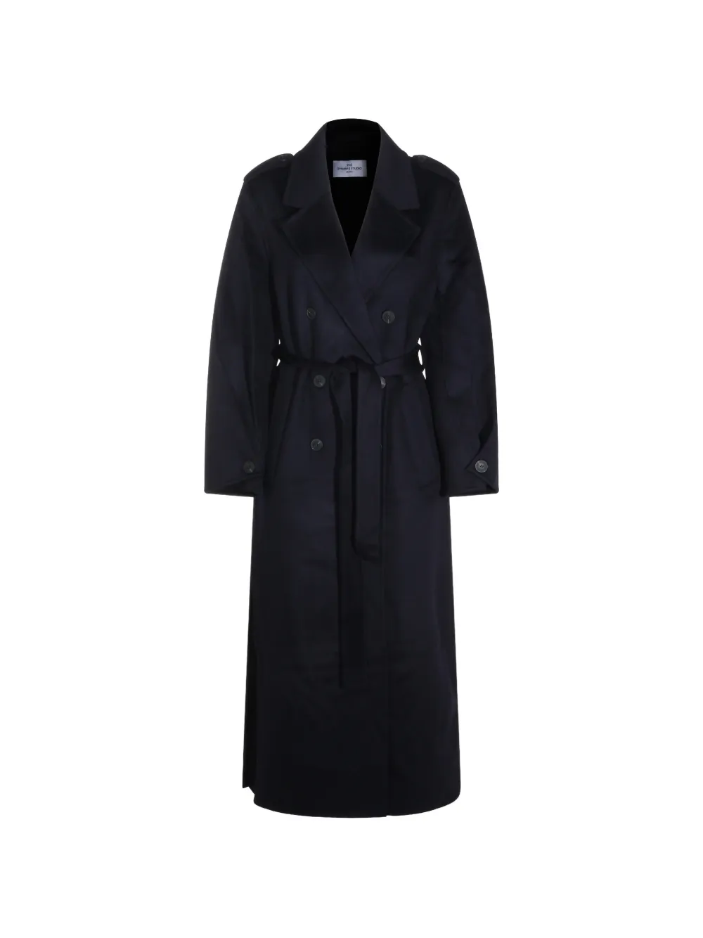 The Dynamis Studio Double-breasted Belted Coat In Blue