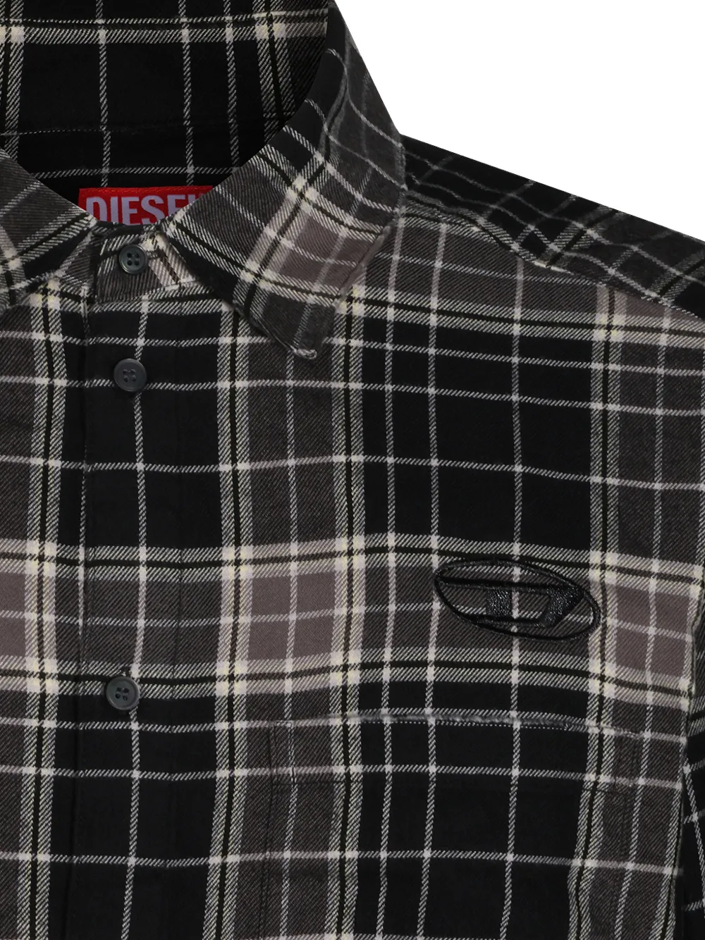 Diesel check-print logo-patch shirt Zwart