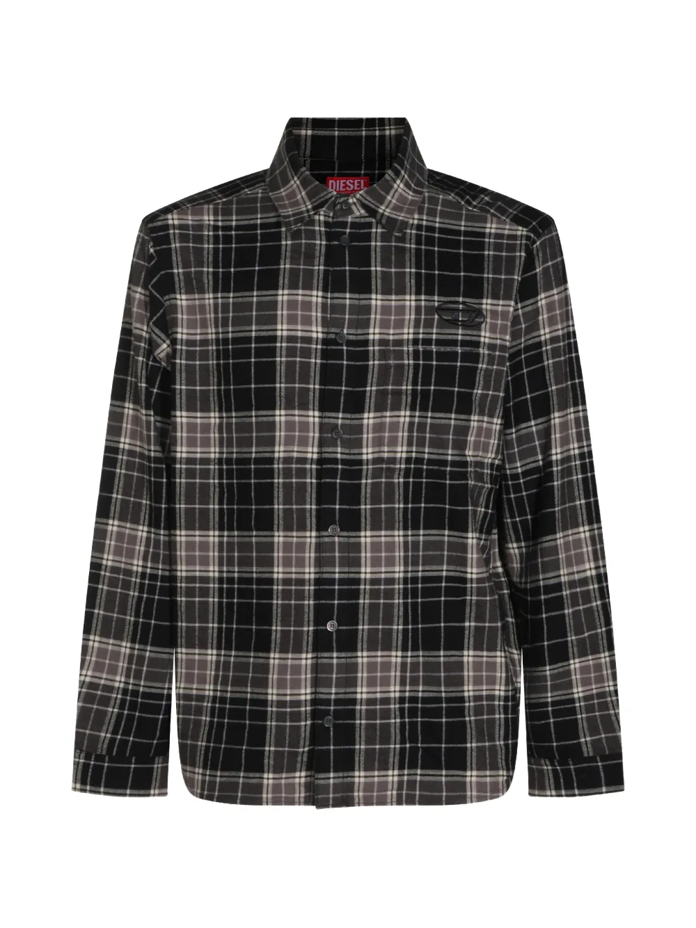 Diesel check-print logo-patch shirt Zwart
