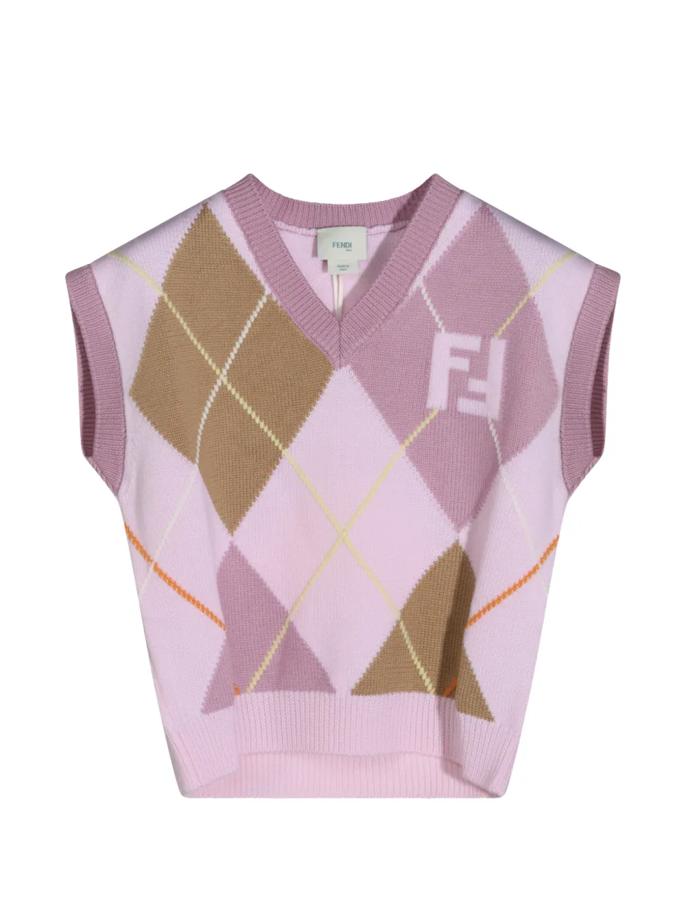 Fendi Kids argyle-knit FF-logo knitted vest - Rosa