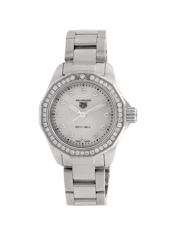 TAG Heuer Pre-owned Aquaracer Diamond-embellished 30mm Watch in White
