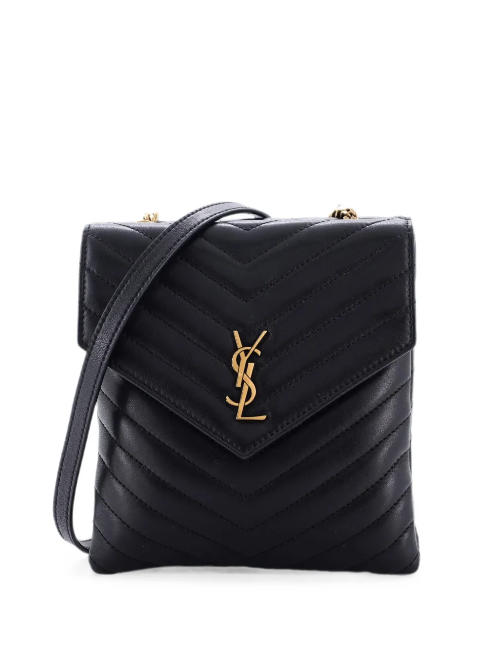 Saint Laurent Pre-Owned Double Flap Bag Chevron Leather shoulder bag - Nero