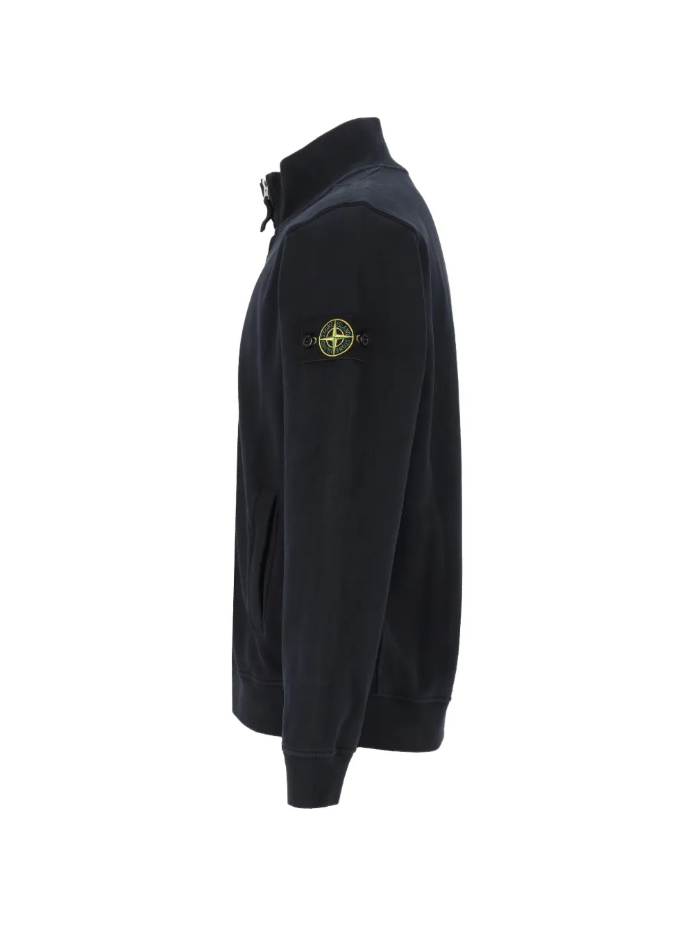 Stone Island 6100066 geborsteld biologisch katoenen fleece trainingsjack met geribbelde inzetstukken Blauw