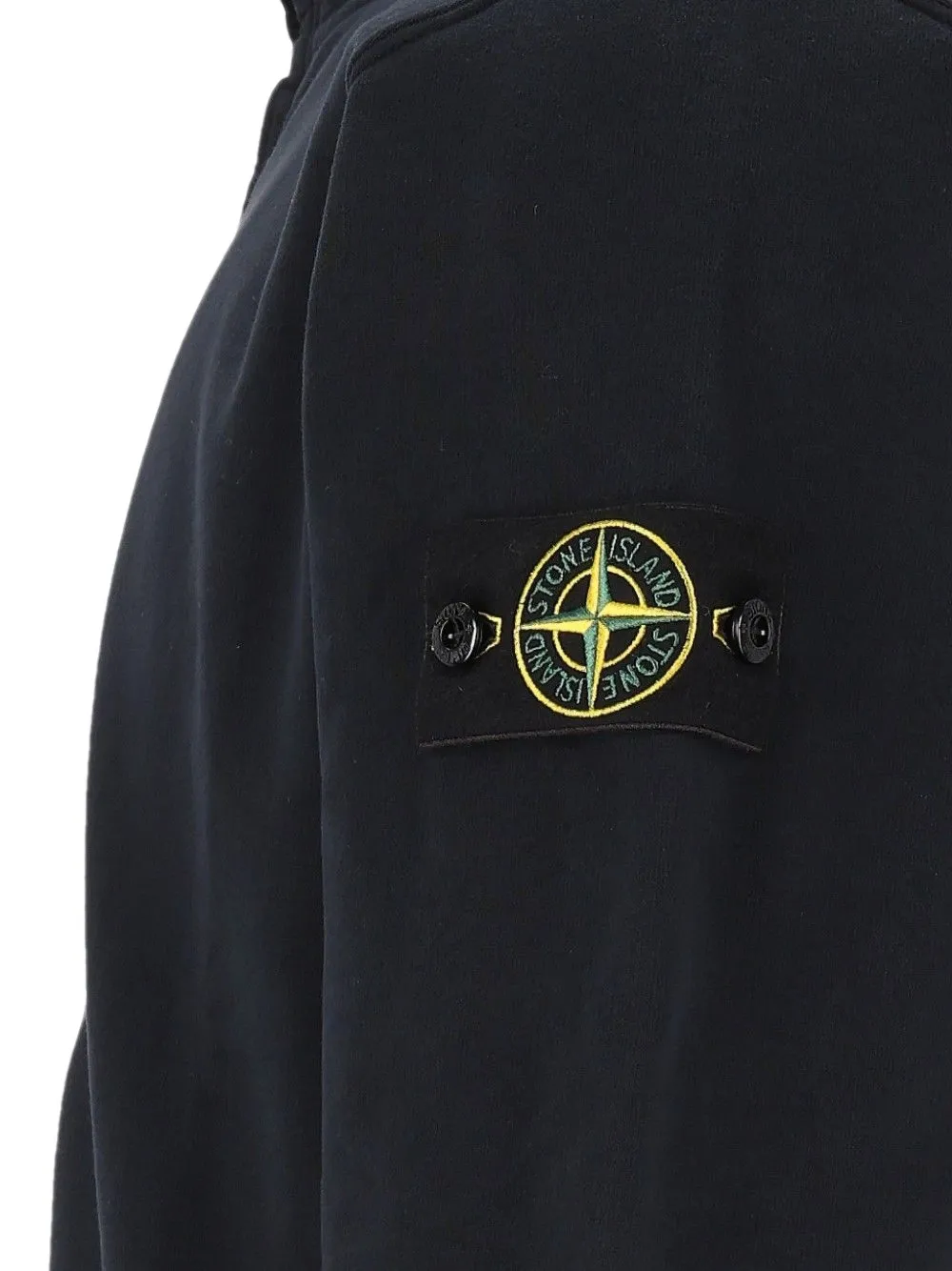 Stone Island 6100066 geborsteld biologisch katoenen fleece trainingsjack met geribbelde inzetstukken Blauw