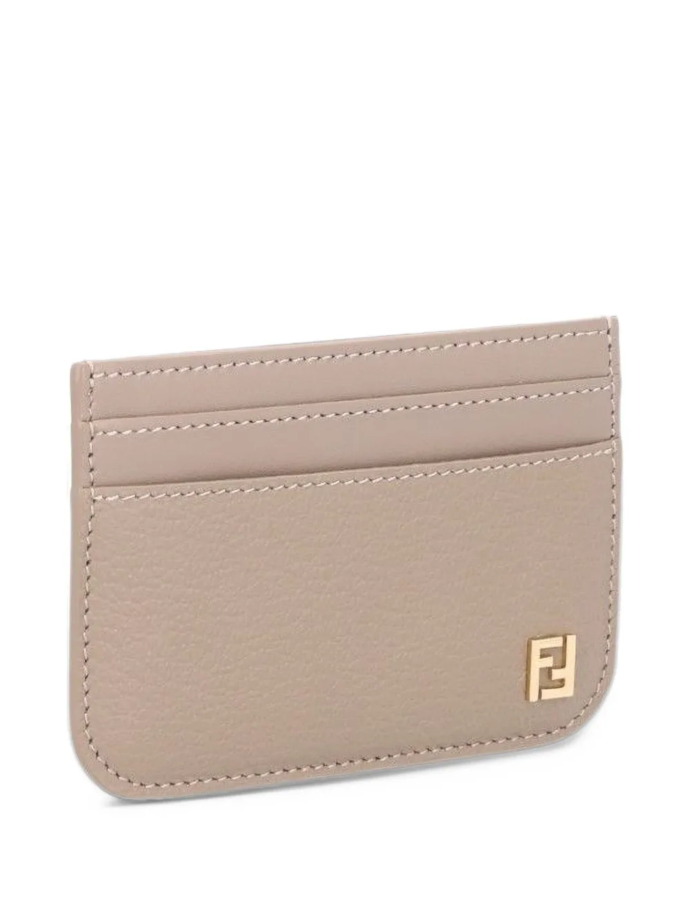 FENDI FF dove-gray leather card case Beige