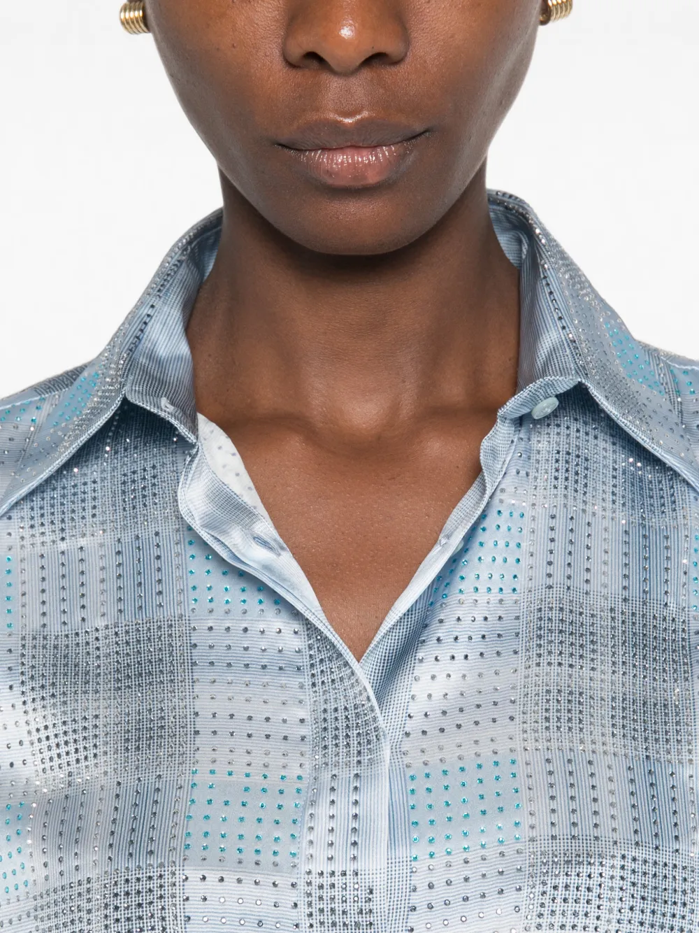 Ermanno Scervino Geruite blouse verfraaid met kristallen Blauw